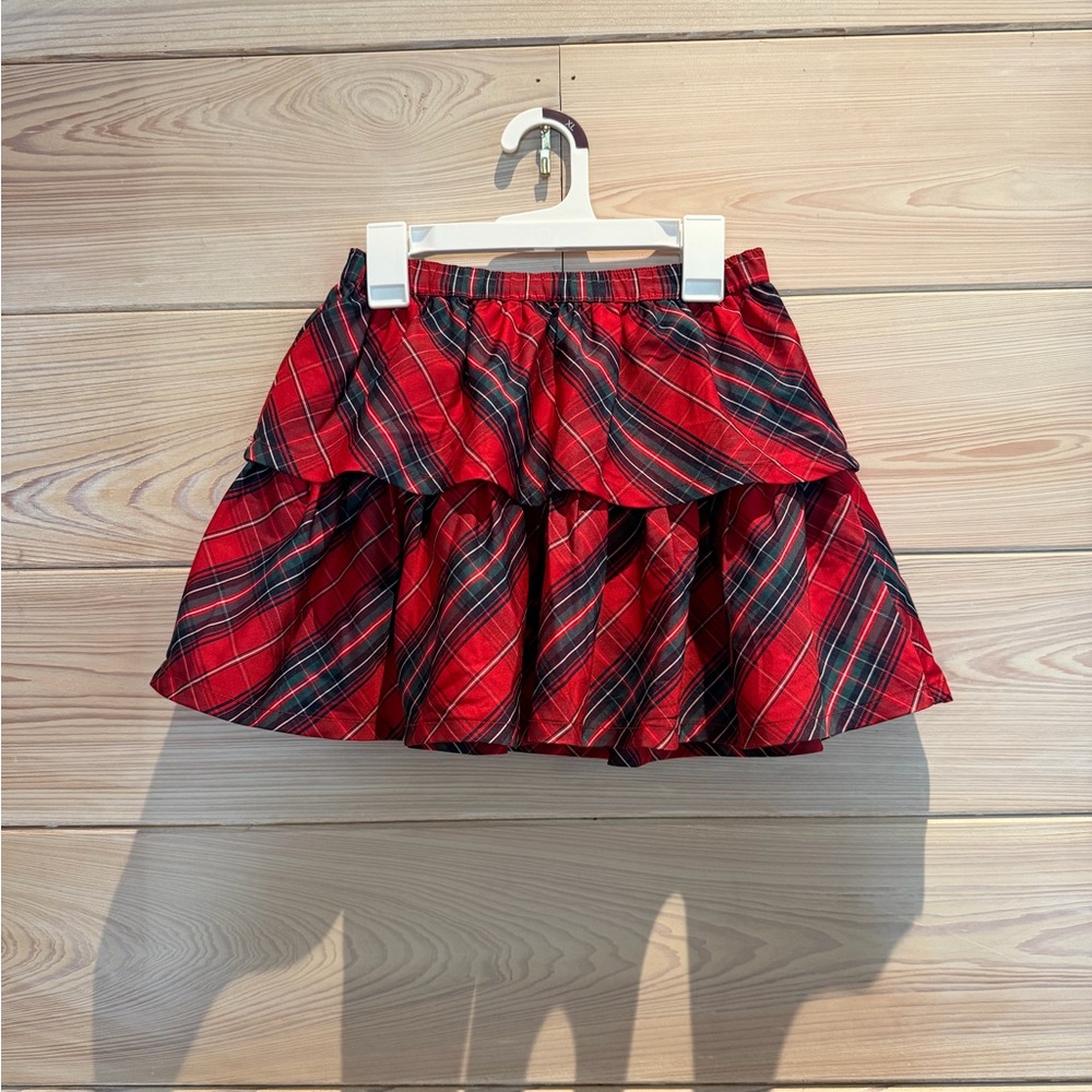 Max Studio Red Plaid Tiered Mini Skirt